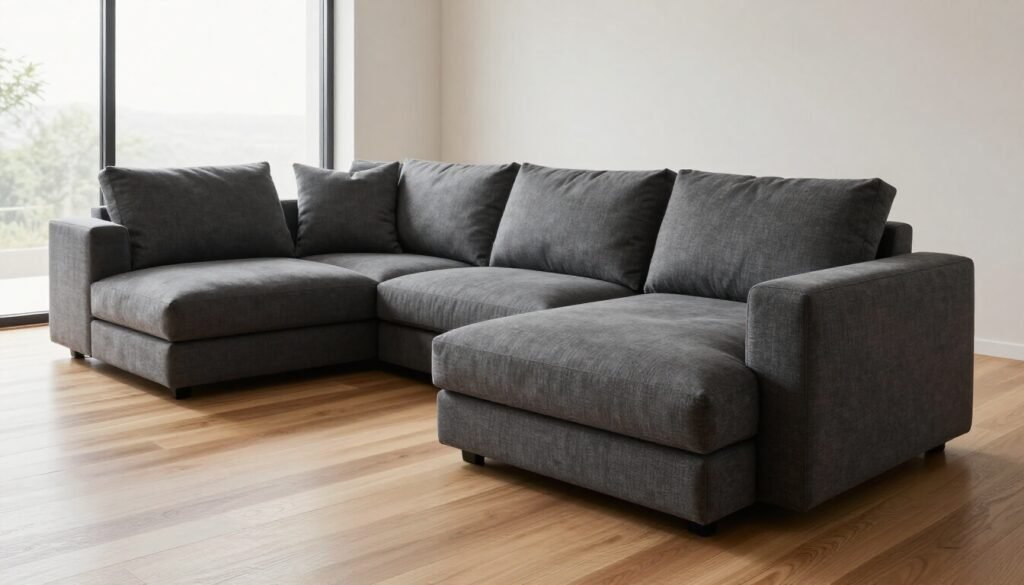 Profitez de -30% sur le Canapé d’Angle Gris PERGA : Élégance, Confort et Modernité pour Votre Salon 1 Canapé d’angle design gris en promotion chez Meubles de Paris
