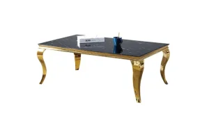 TABLE BASSE BAROQUE MARBRE NOIR DORE