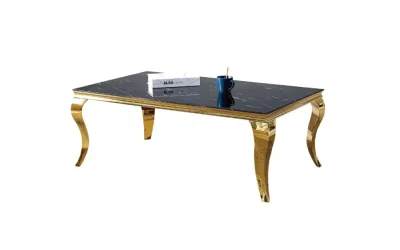 TABLE BASSE BAROQUE MARBRE NOIR DORE